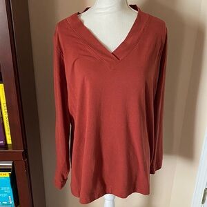 Denim&Co Rust V-Neck Long Sleeve Top